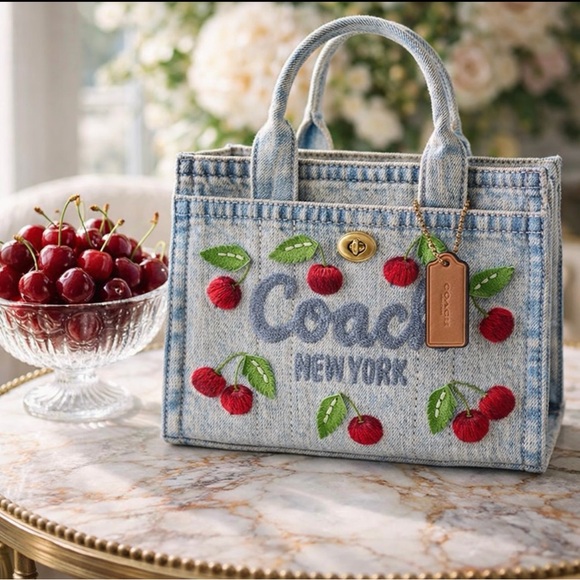 Coach Handbags - Coach Blue Denim Tote with Red Cherry Design